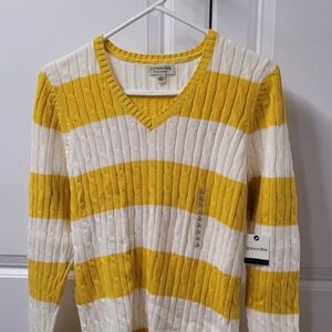 St. John's Bay Yellow and White Striped Sweater St. John's Bay Women's Sweater